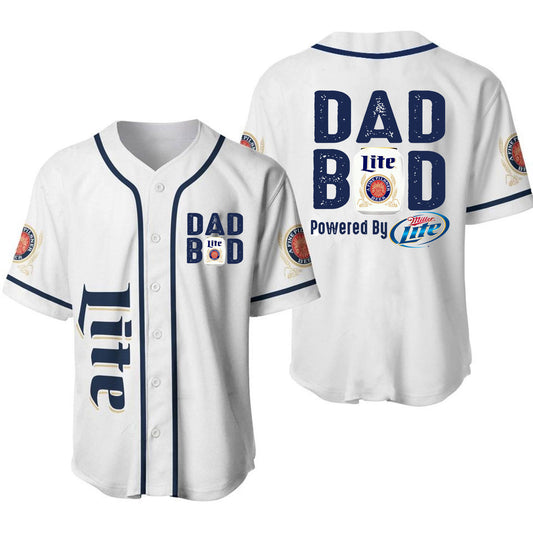 Dad Bod Powered by Miller Lite Unisex Baseball Jersey for Beer Lovers Father Gift